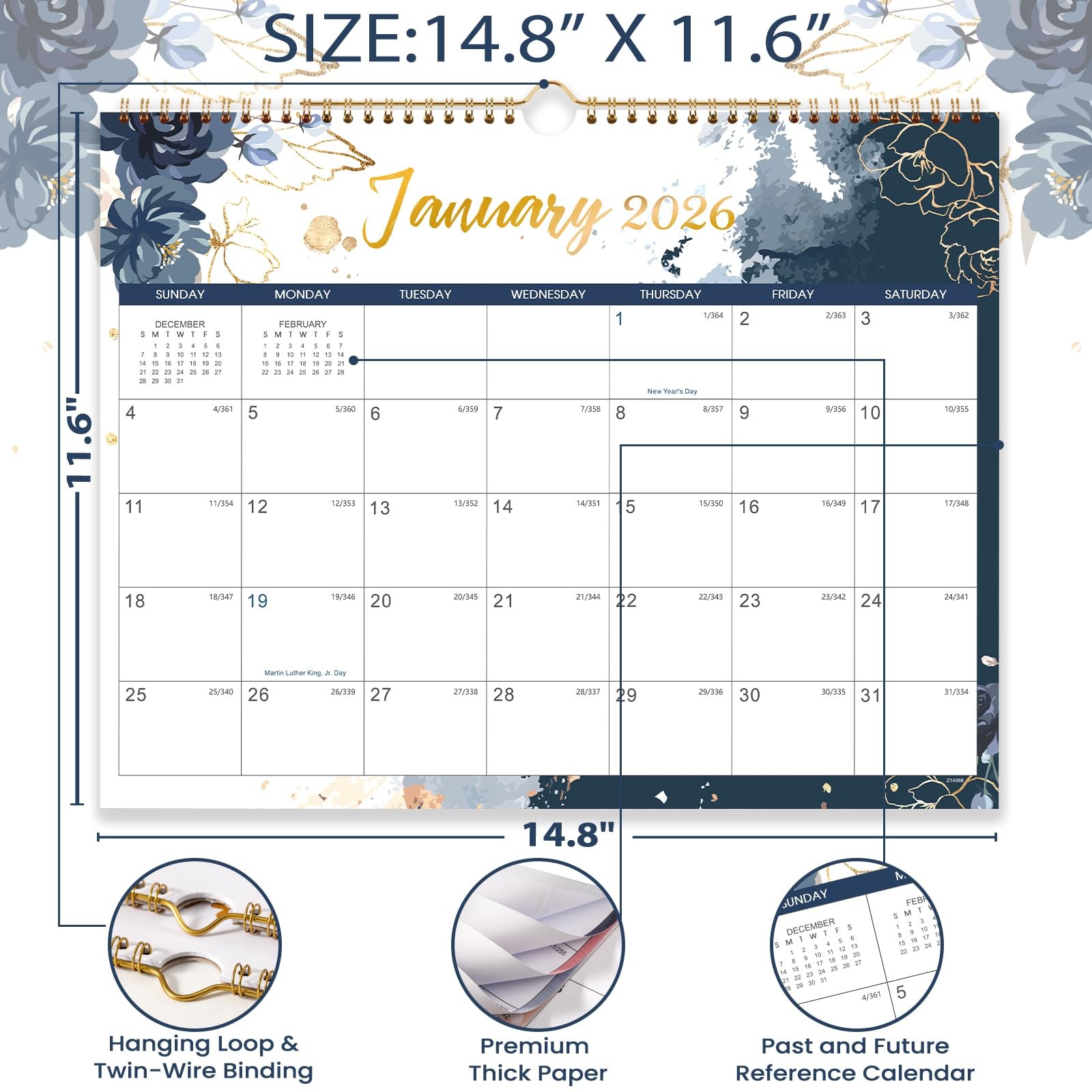 2026 Wall Calendar – 12 Months from Jan. 2026 – Dec. 14.8″ x 11.6″