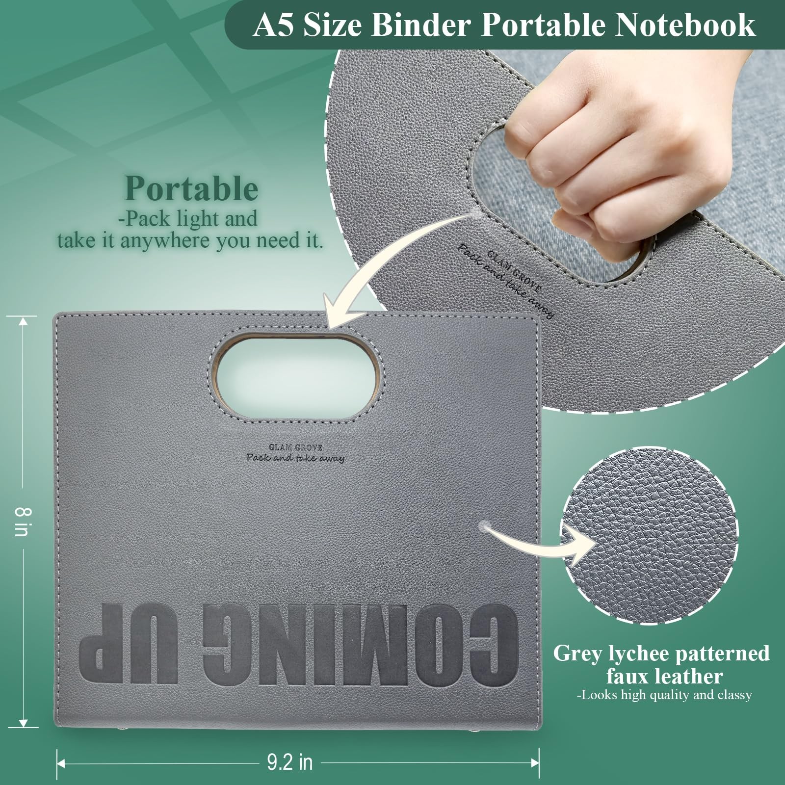 Dotted A5 Binder Portable Refillable Notebook – 5.8″ x 8.3″, 160 A5, Gray