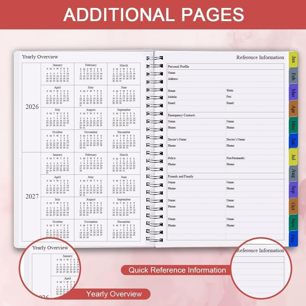 2026 Flexible & Compact Weekly Monthly Planner with 12 Tabs & Inner Pocket