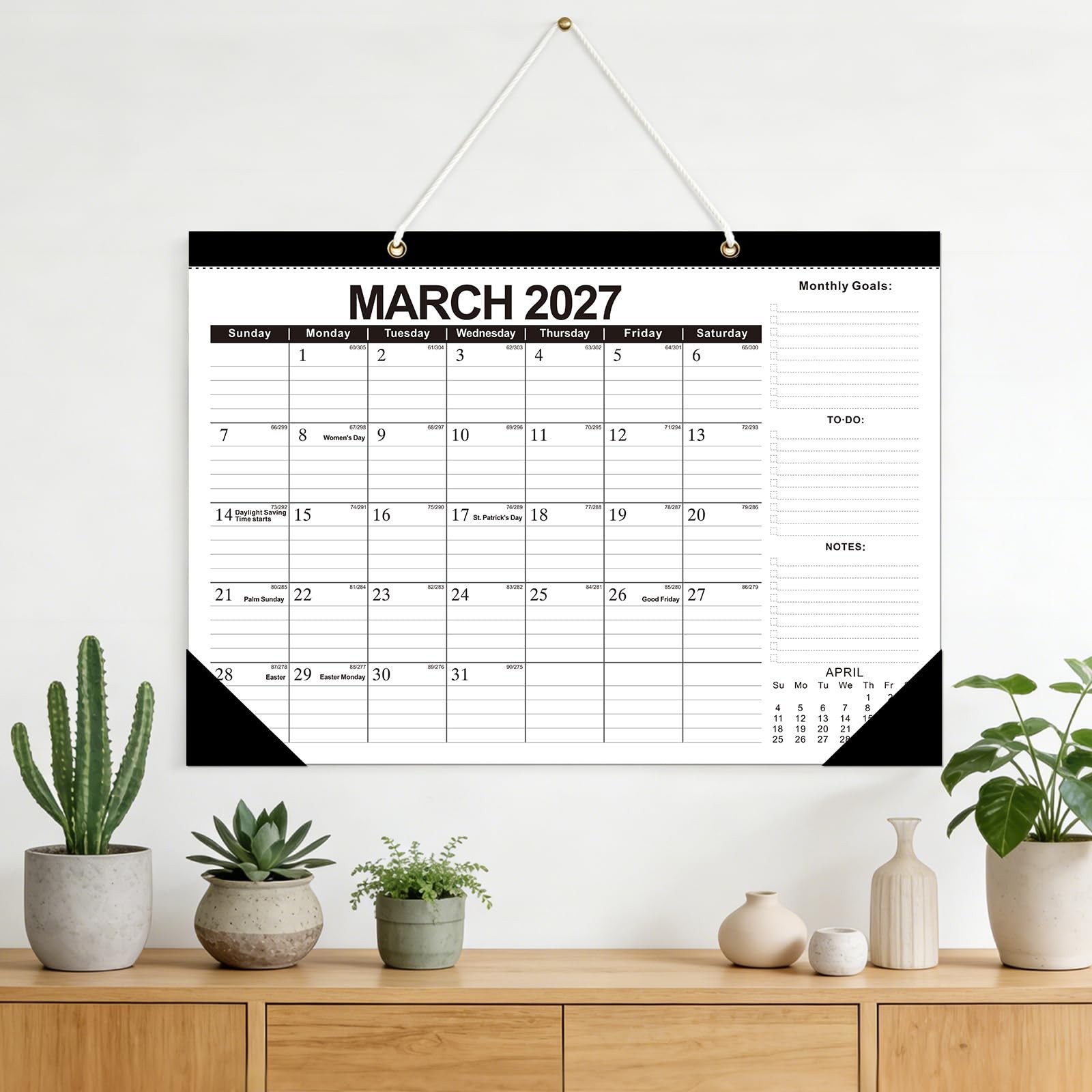 ZTX Desk Calendar 2026-2027 Wall 17″x12″Jul.2026-Dec.2027, Black