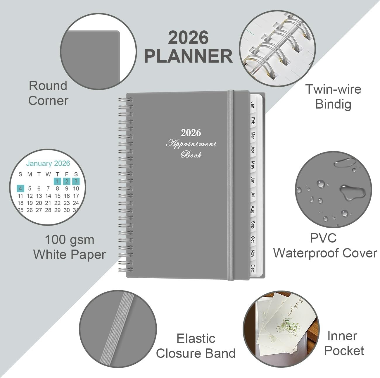 2026 Planner with Hourly Scheduling & Inner Pocket for Effortless Organization