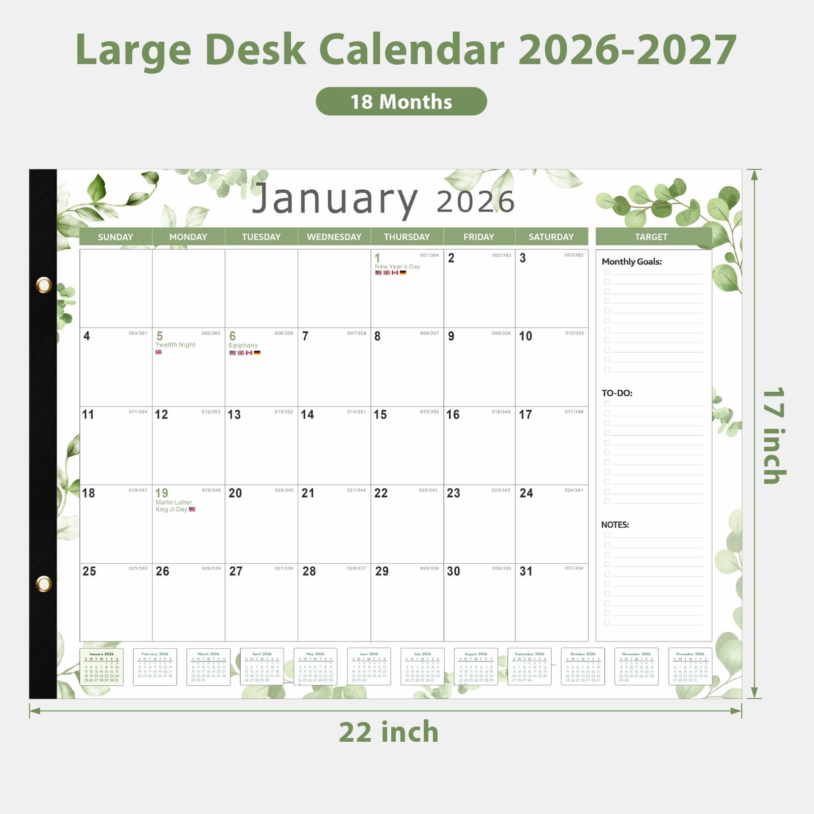 Valome Desk Calendar Large Desk Calendar 22 X 17 Jan – Jun 2027 Monthly Desktop