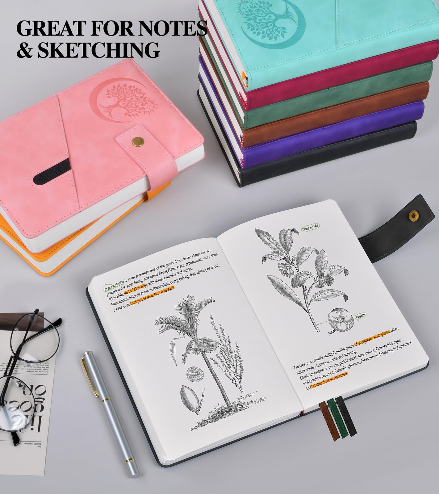 A5 Hardcover Leather Sketchbook – 200 Pages Blank Paper, Unlined Notebook