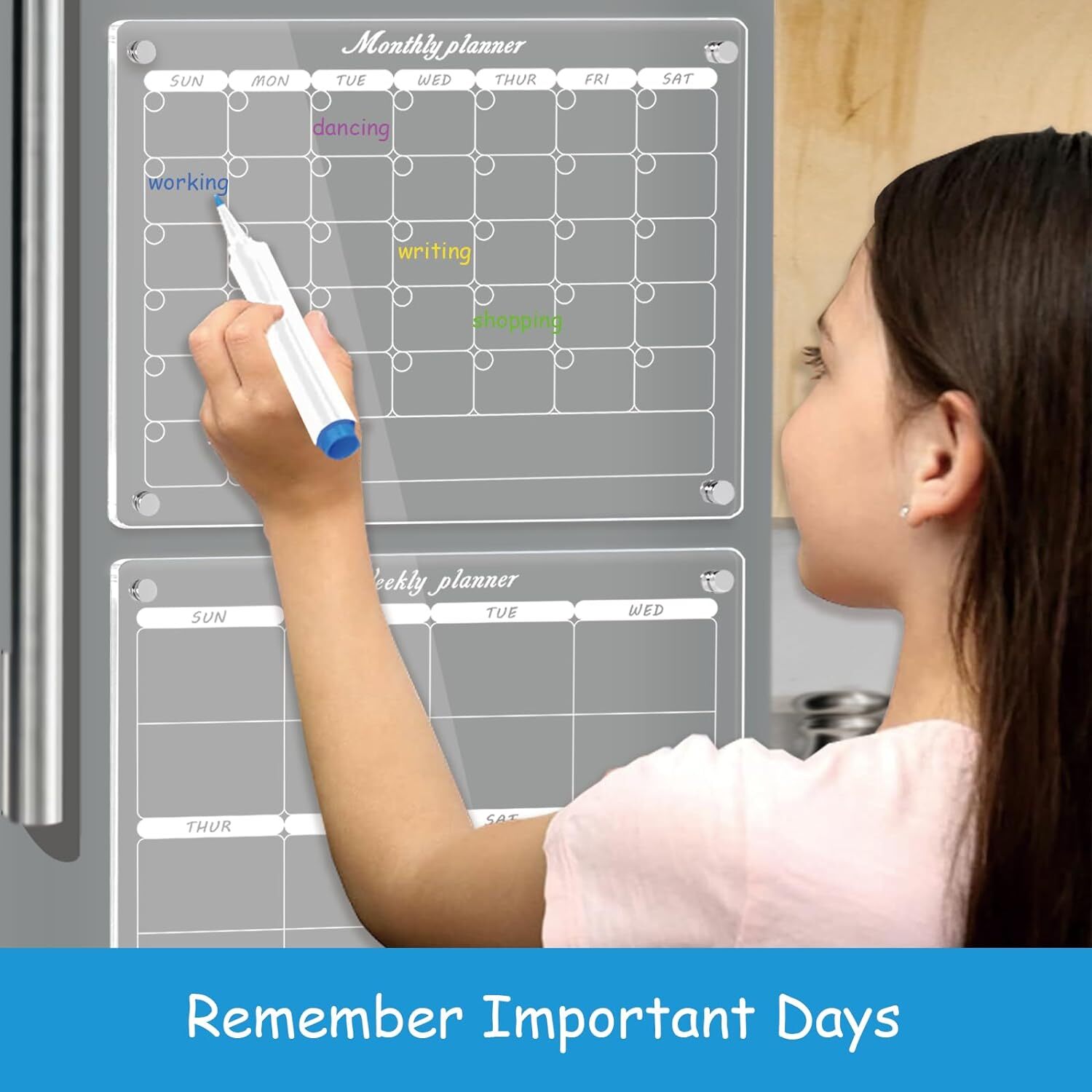 Acrylic Clear Magnetic Calendar, Monthly & Weekly, 16″x12″, Dry Erase, 8 Markers