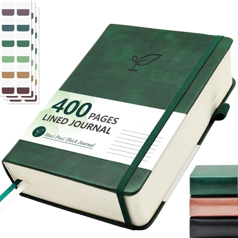 Lined Journal Notebook, 400 Pages Thick Journal for Writing, A5 Hardcover Leathe