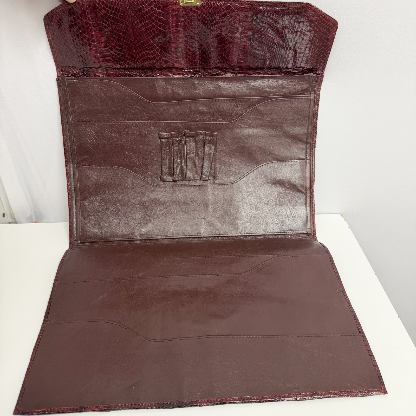 Vintage Snakeskin Portfolio Clutch Burgundy Large 15″ by 9 7/8″ For Laptop IPad