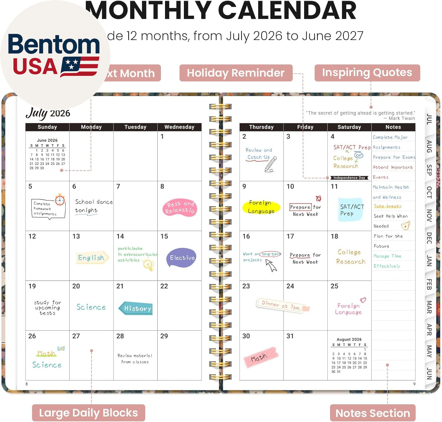 Planner 2026-2027, Monthly and Weekly Academic Planner July 2026 – June 2027, Ha