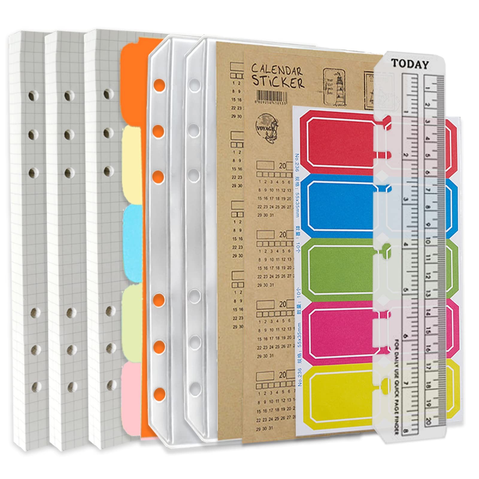 DY.2ten A5 6-Hole Binder Notebook Refills Set – 135 Sheets Square Paper