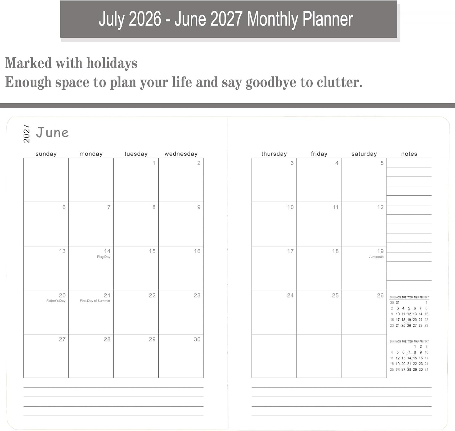 Daily Planner 2026-2027, One Page per Day, Academic Calendar (July 2026 – June 2