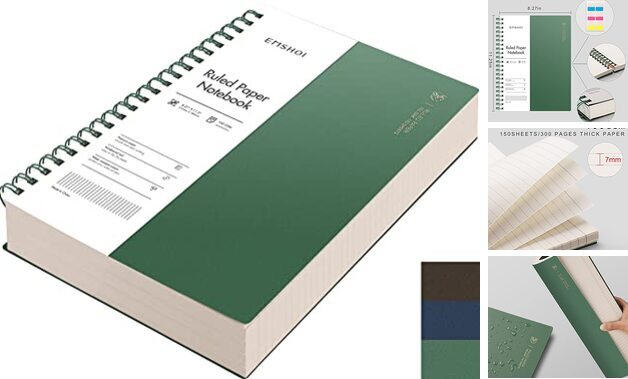 Spiral Notebook College Ruled, 11.2″ X 8.27″, 150 Sheets/300 A4 Dark Green