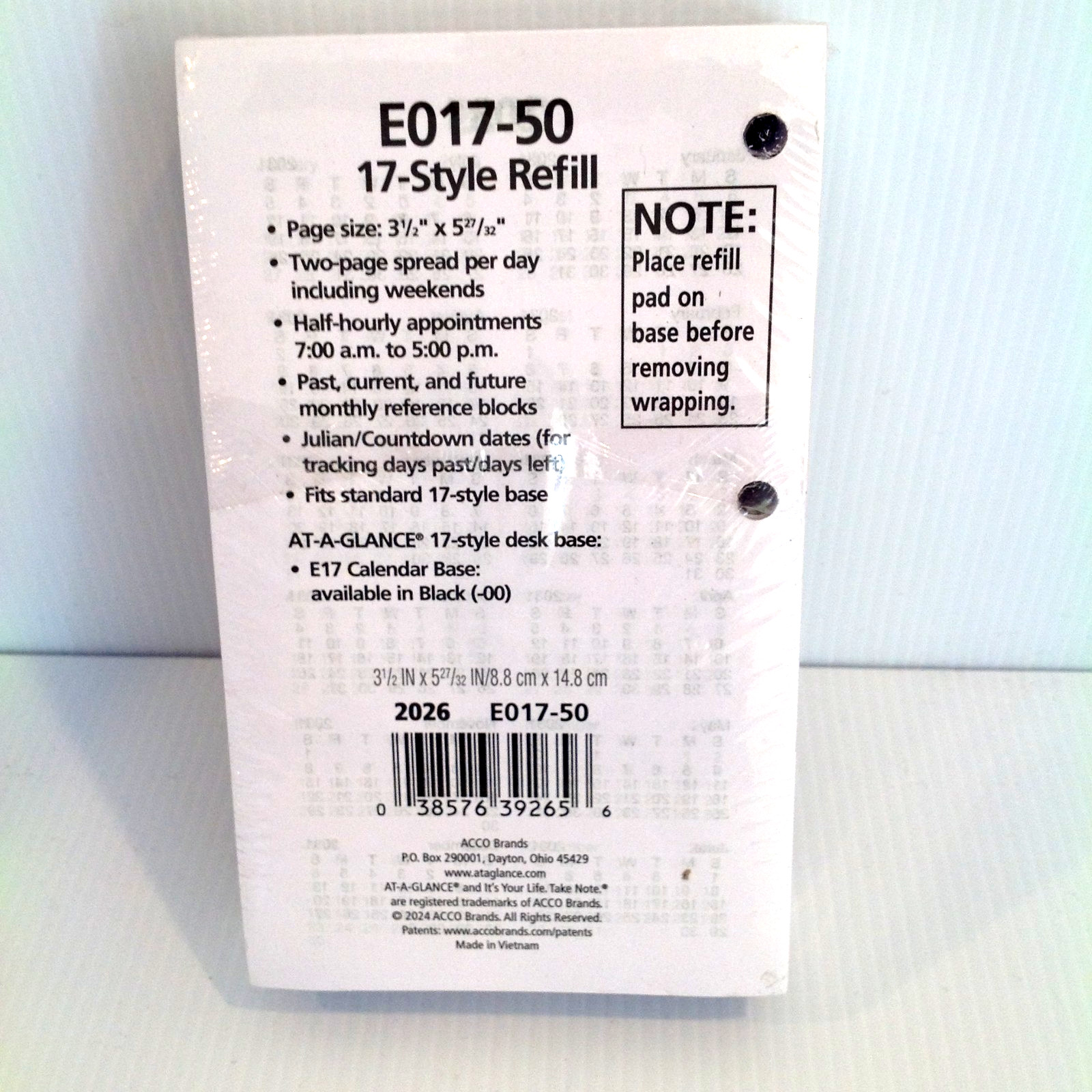 2026 At-A-Glance E017-50 Daily Desk Calendar w Index Refill Only 3.5 x 6″ NEW