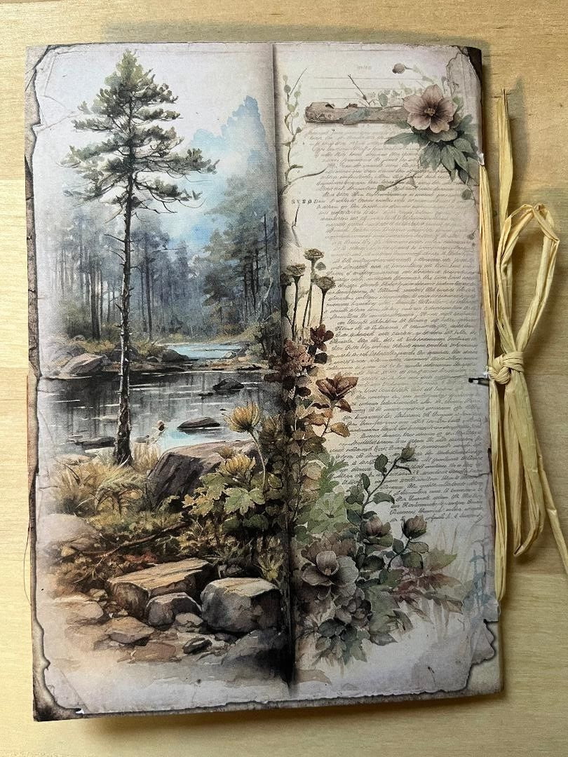 HAND MADE Chipmunk Journal – 48 pgs, INC. Bag of Embellishments, Tea/Coffee Dye