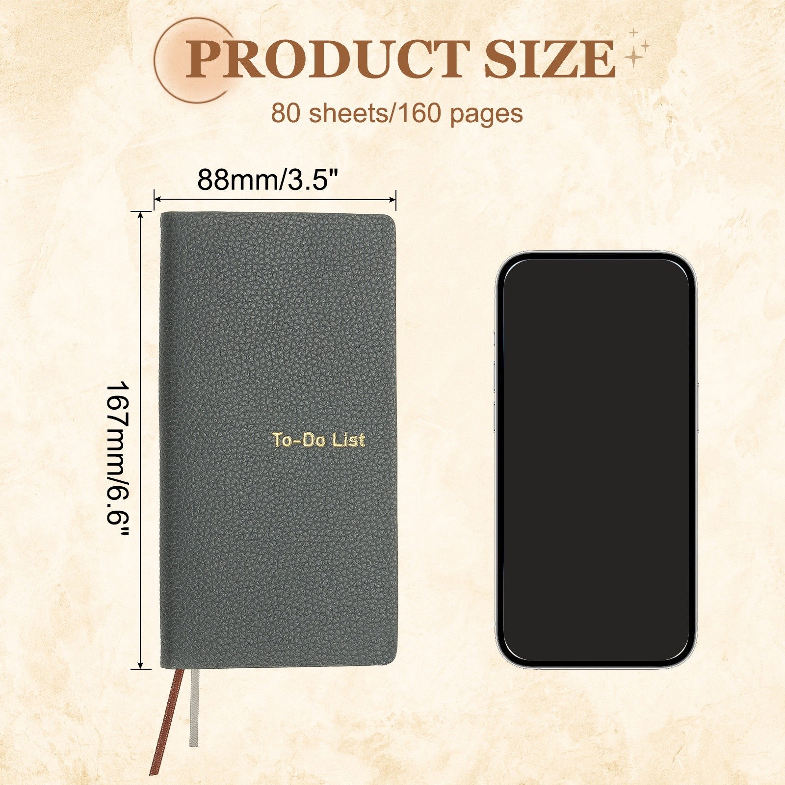 Leather to Do List Notepads, 160 Pages 6.5 x 3.2″ Leather Daily Planners, Grey