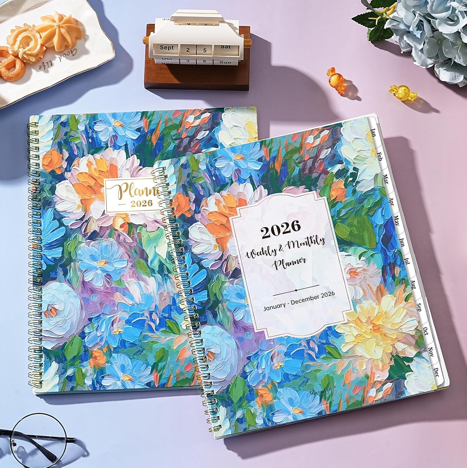 2026 Planner Daily Weekly Monthly 8.5×11 Colorful Tabs Floral Organizer