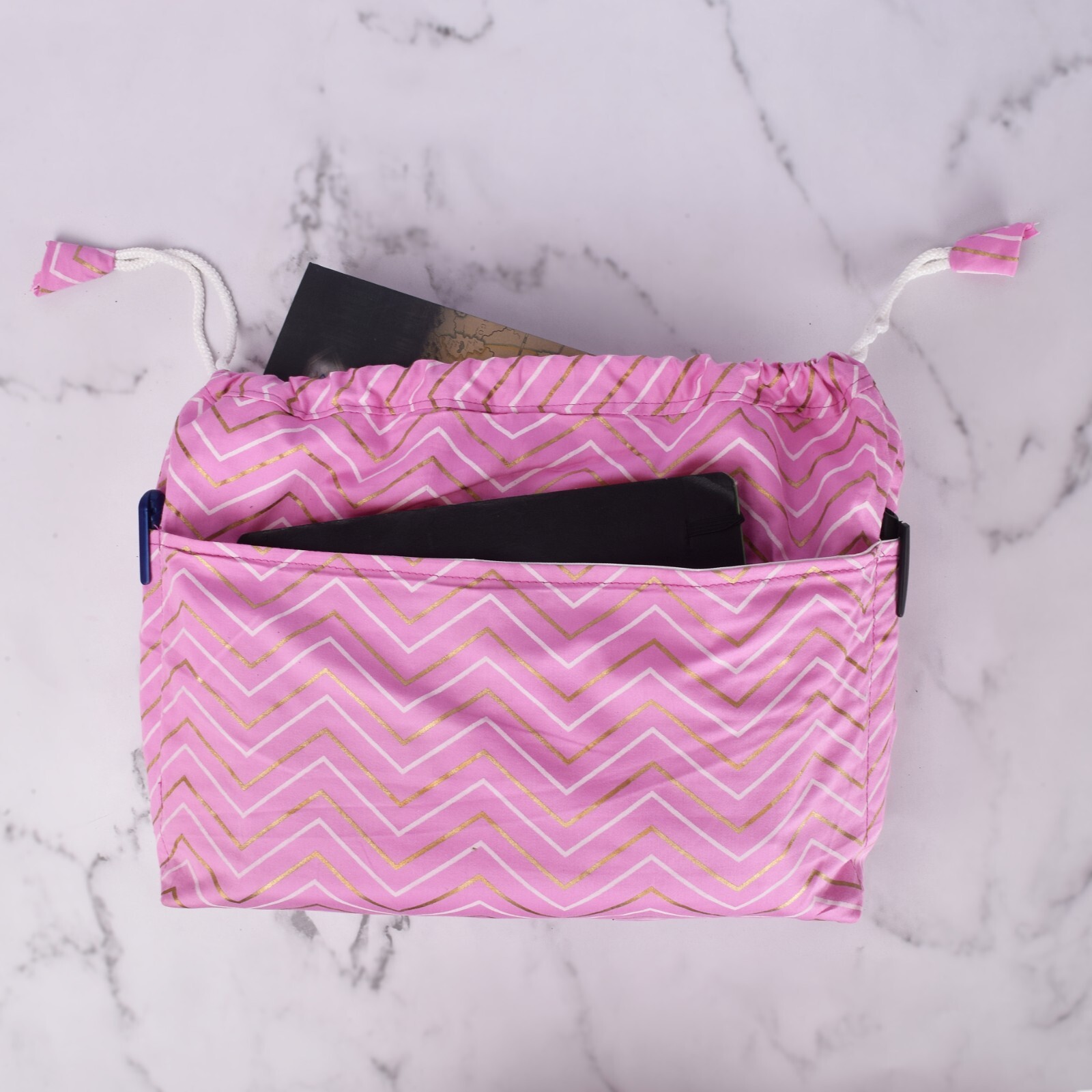 Zigzag Drawstring Planner Bag, Travel Organizer, Journal Supplies Storage Case