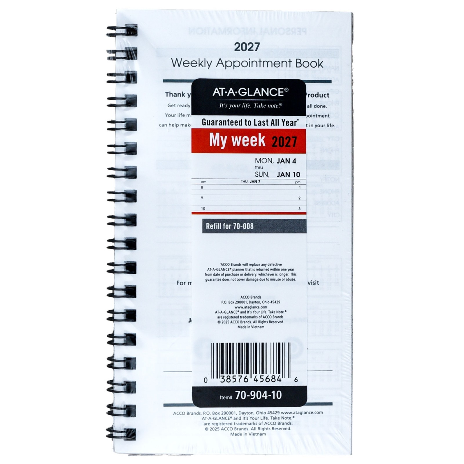 2026 At-A-Glance 70-904-10 Refill For 70-008 Weekly Appointment Book
