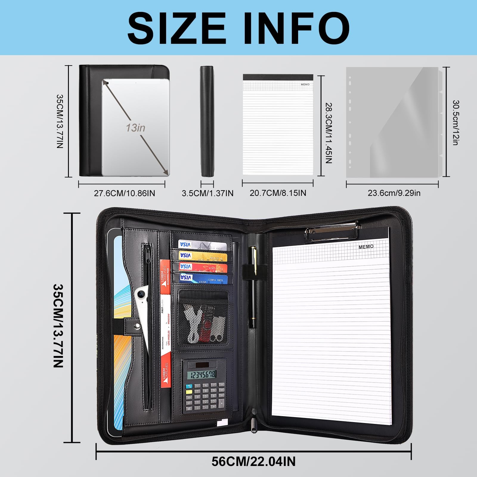 Leather Portfolio Professional Business Padfolio with Zipper Interview Resum…