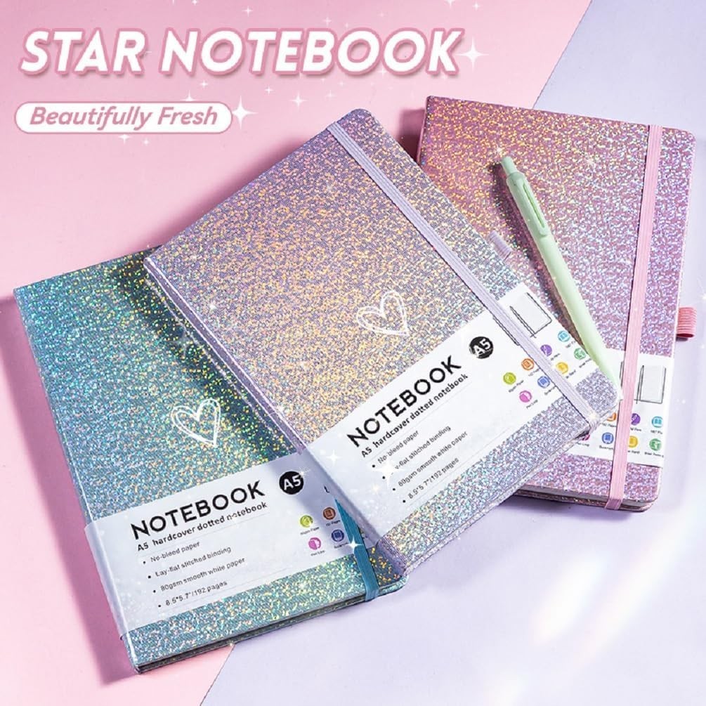 Bling A5 Notebook With Pen Lined Journal Notebook A5 Notepad For Girls Purple