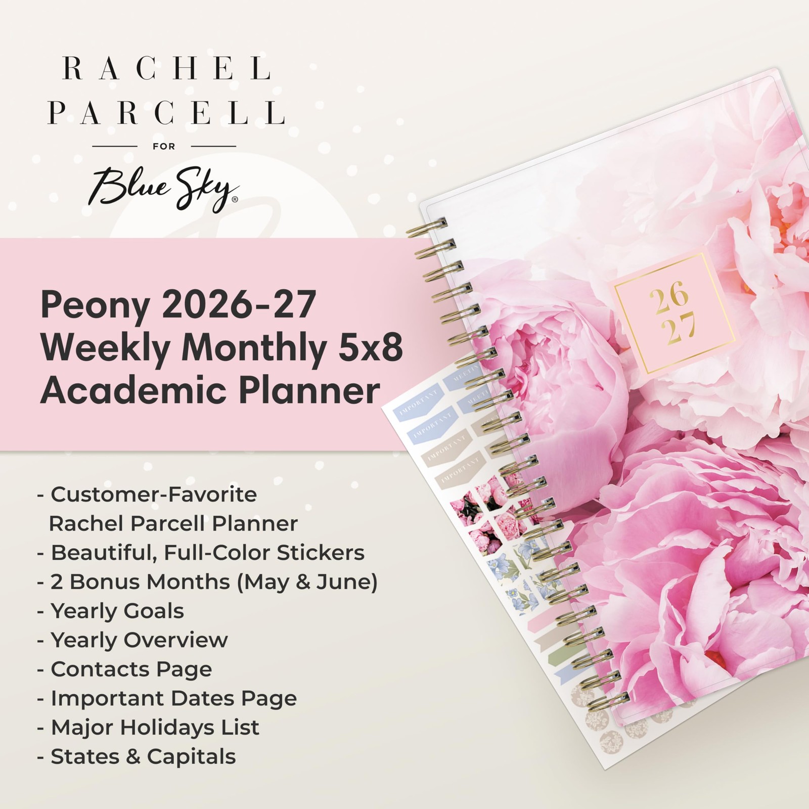 Blue Sky Rachel Parcell 2026-2027 Weekly and Monthly Academic Year Planner Ca…