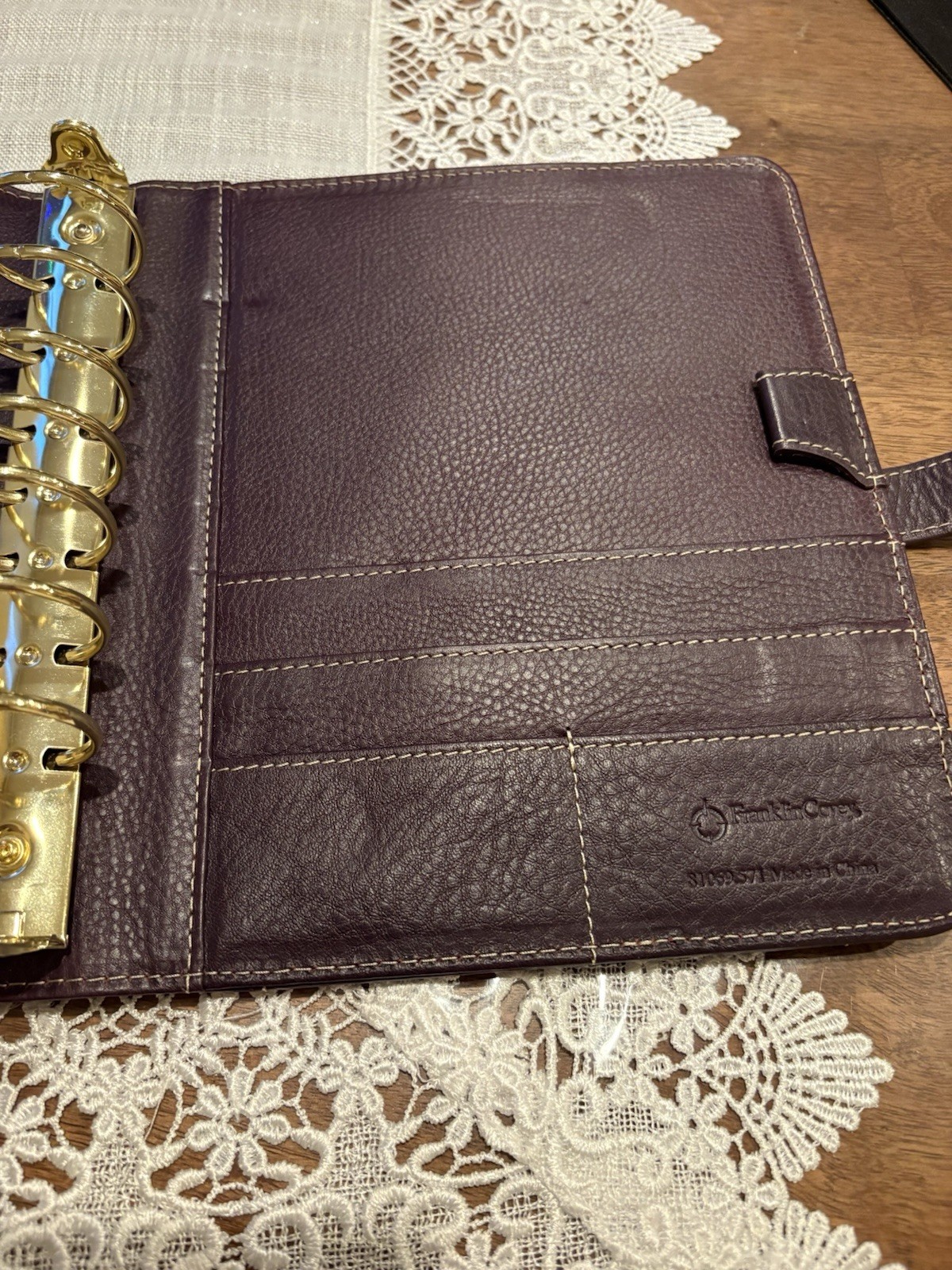 Franklin covey Vintage Aurora Full Grain Italian Leather Classic Purple Plumeria