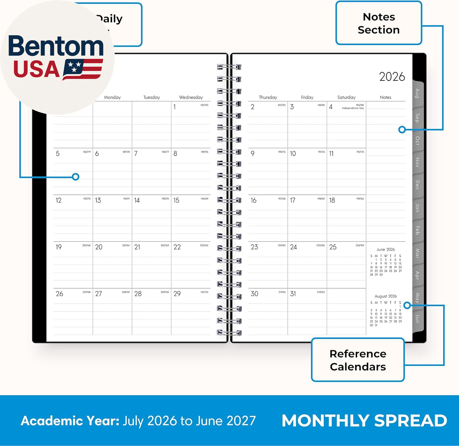 2026-2027 Weekly and Monthly Academic Year Planner Calendar, July 2026 – June 20