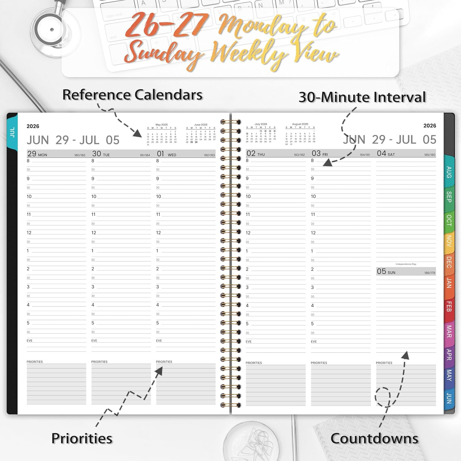 2026-2027 Appointment Book Planner 9×11 Daily Hourly Weekly Monthly Black