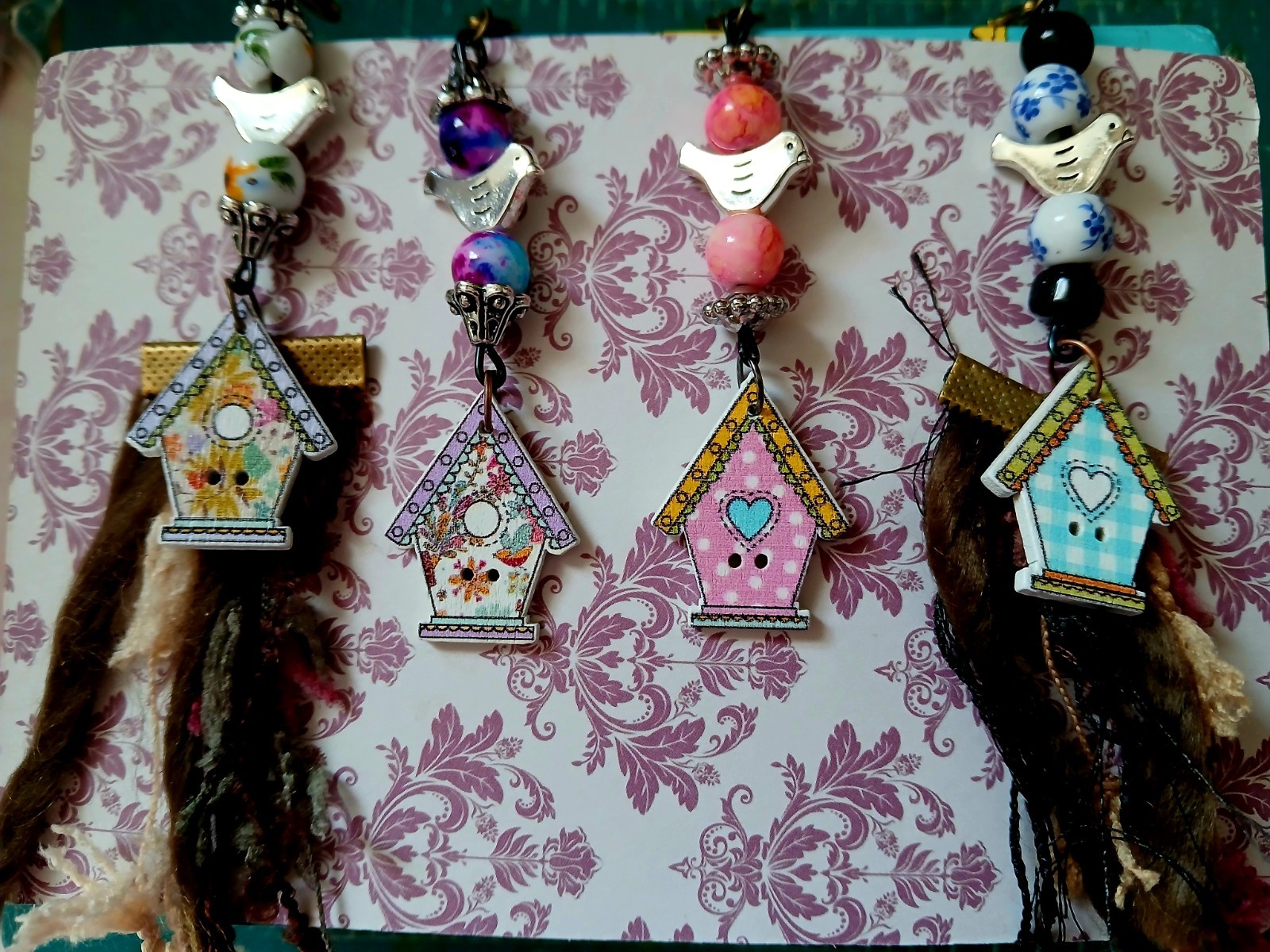 Handmade Junk Journal Charm Dangles Scrapbook Ephemera Set Of 4 Embellishments