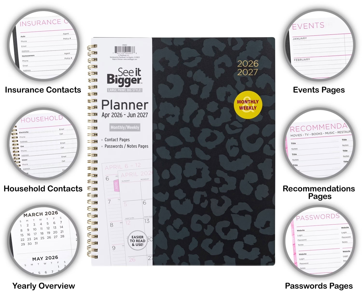 See It Bigger M/W Planner Large 9 x 11.25 Inch Black 15-Month Apr 2026-2027