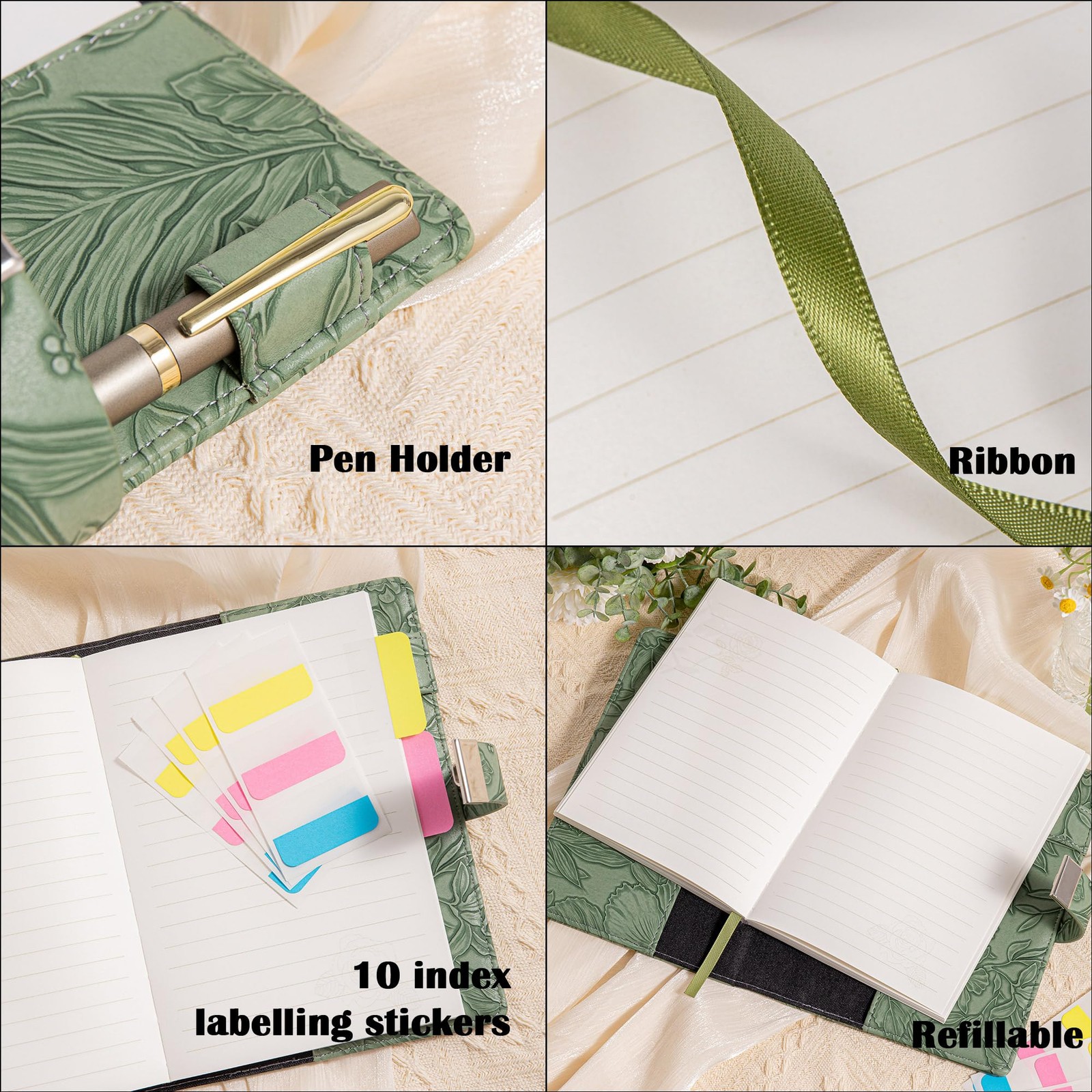 TIEFOSSI Diary with Lock for Women, 3D Embossed Journal Lock, A5, Green