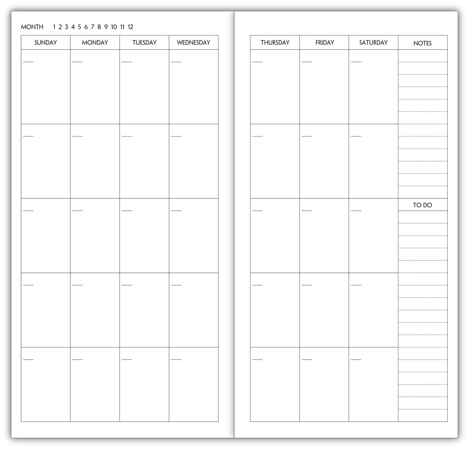 3 Pack Travelers Notebook Calendar Inserts Undated Monthly 4.25×8.25 Inch