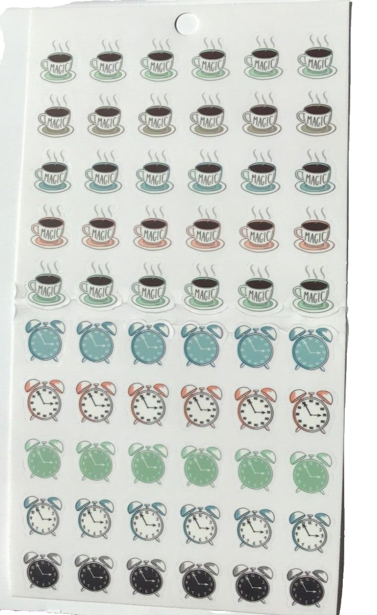 STUDENT ORGANIZER PLANNER MAGIC COFFEE ALARM CLOCK TIME REMINDERS STICKERS *