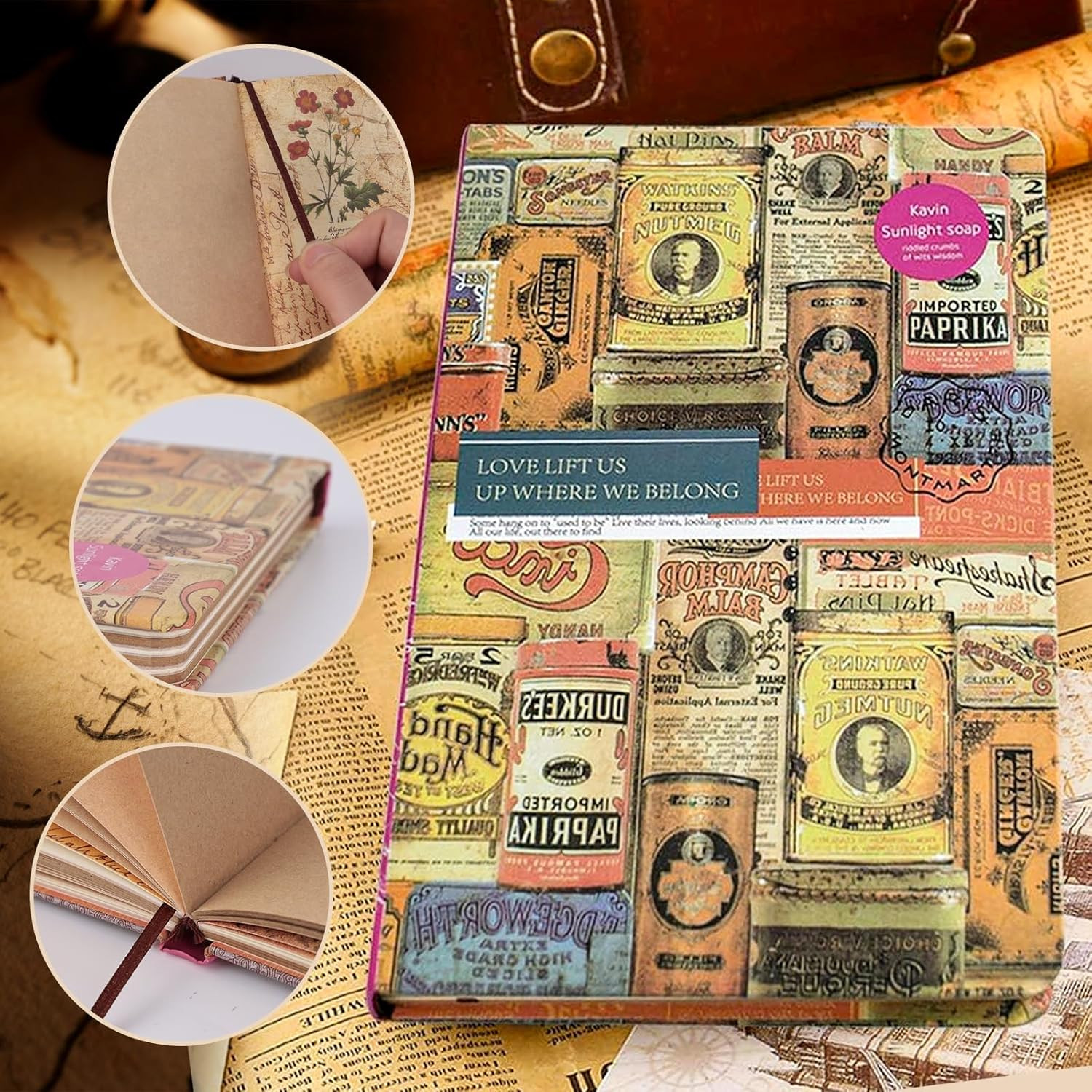 A5 Vintage Travel Journals for Women, European Kraft Paper Diary Color Illustrat