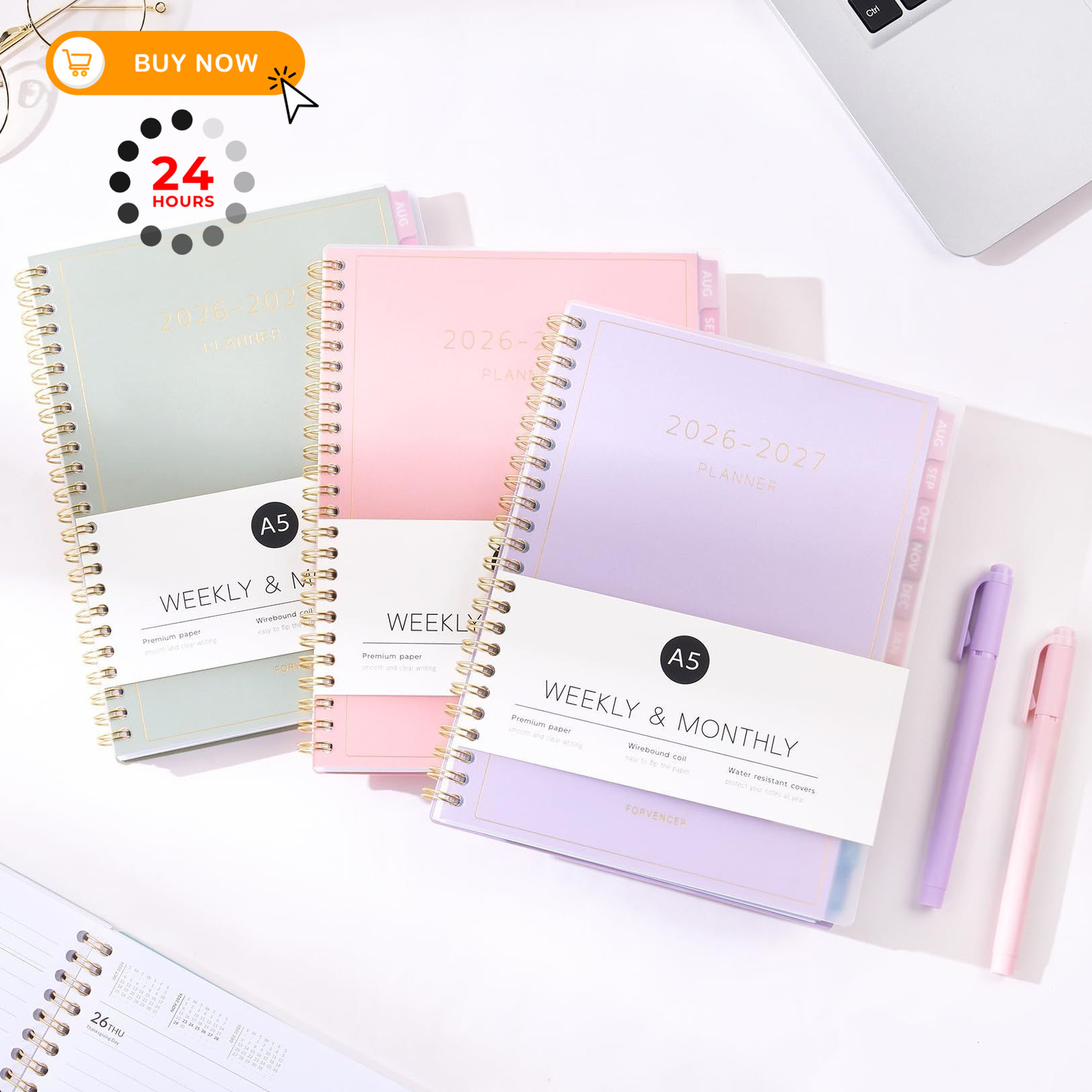 Aug 2026 – Dec 2027 Planner, Forvencer 17 Month Academic 8.5″ x 11″, Purple