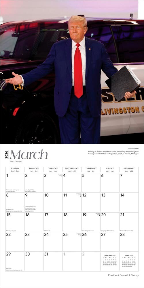 President Donald J. Trump | 2026 12×24″ Square Wall Calendar | Plastic-Free
