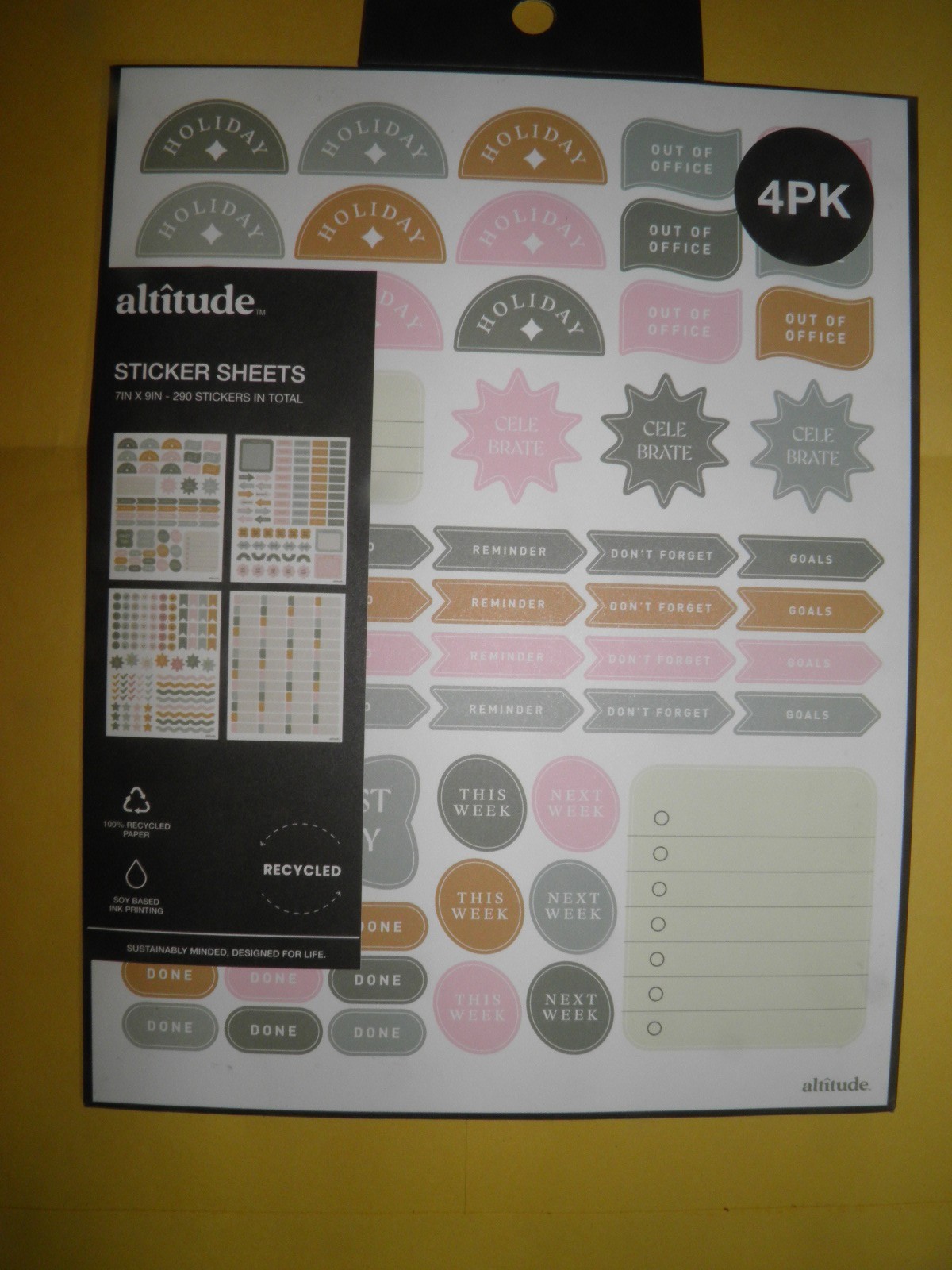 ALTITUDE STICKER SHEETS 4 PACK 7IN X 9IN 290 STICKERS TOTAL NEW IN PACKAGE