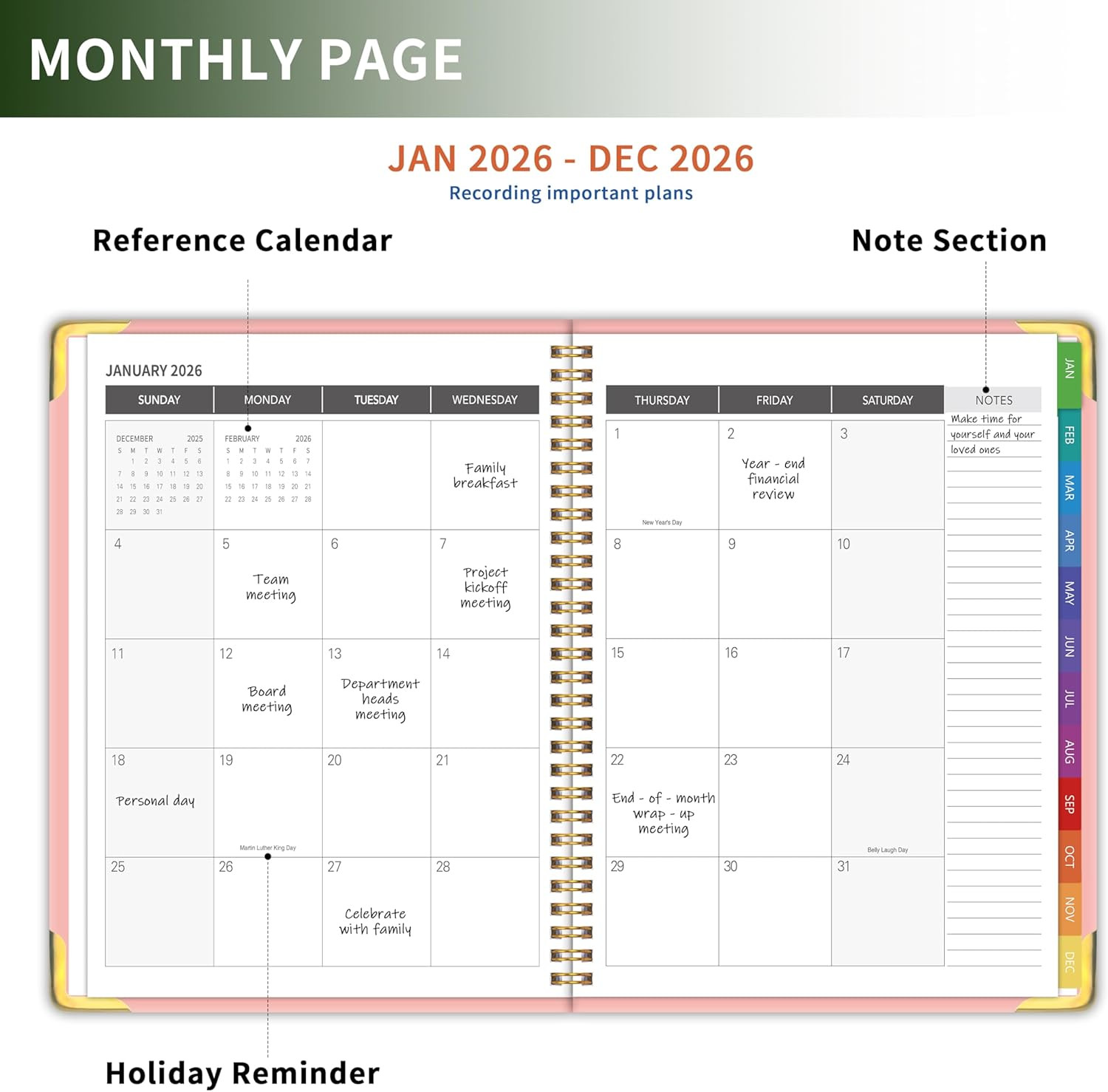 Planner -2026, Hardcover Weekly & Monthly Calendar Planner, January 2026 – Decem