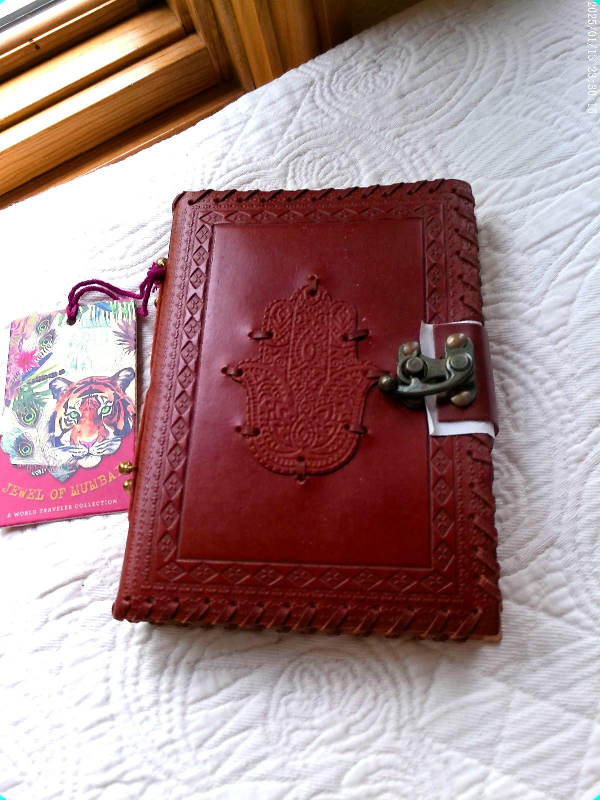 JEWEL OF MUMBAI HANDMADE LEATHER JOURNAL ORNATE METAL LATCH 144 LINED PAGES D