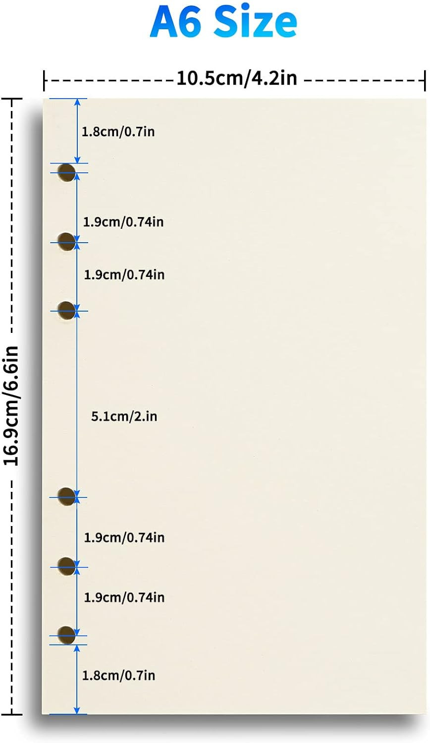 Refillable Blank Paper for 6-Ring Binders – A6 Size, 80 Sheets (160 Pages) – Ide