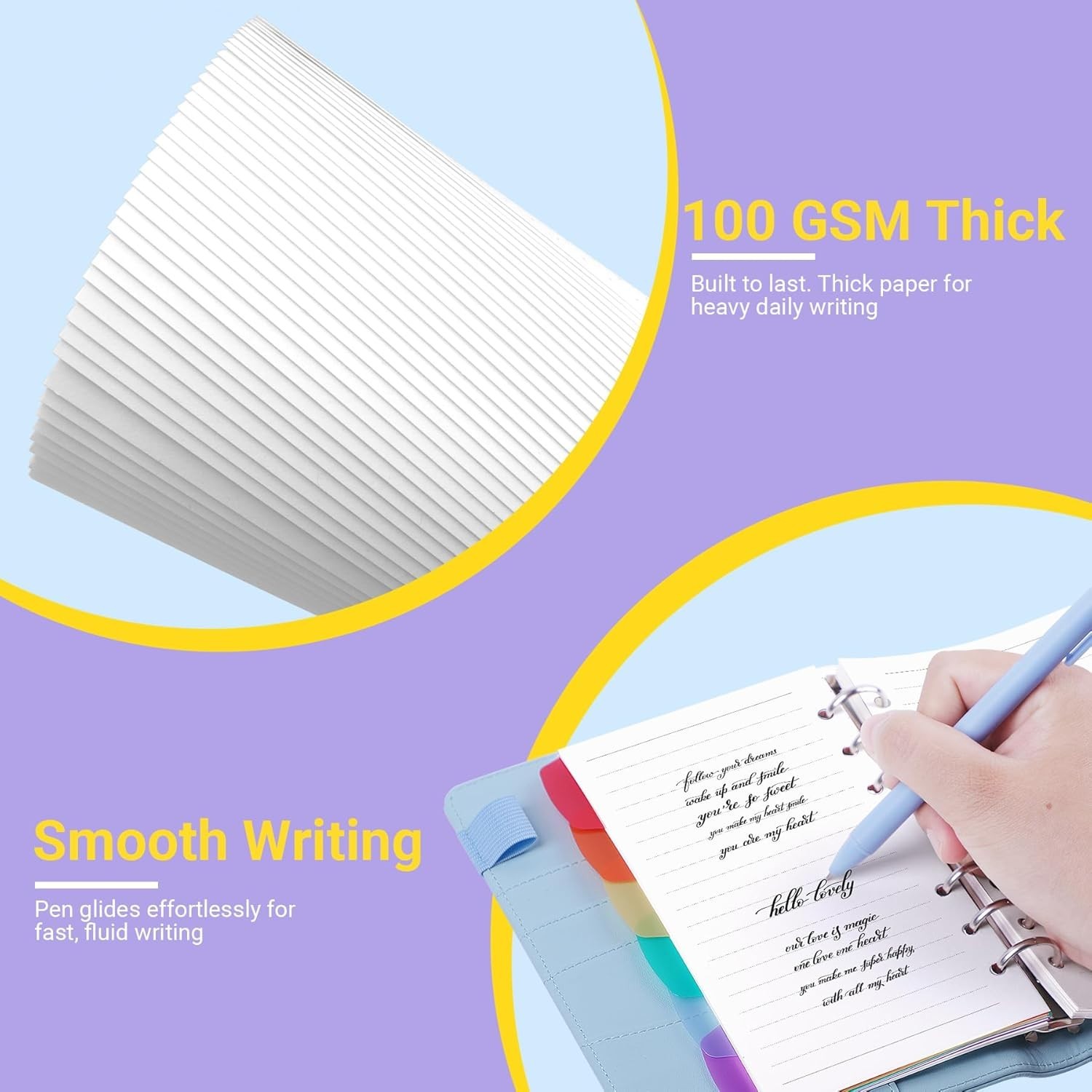 A6 Refill Paper 135 Sheets with 12 Dividers for 6-Ring Binders Notebook Journal