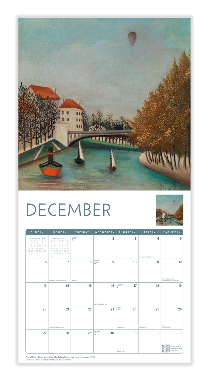 Henri Rousseau Calendar 2026 | 12″ x 24″ 12 Month Calendar | Marble City Press