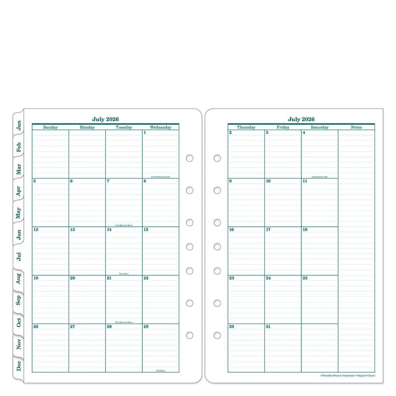 Ring-Bound Planner Refill – Two Pages Per Day, Classic Size, Jul 2026 – Jun 2027