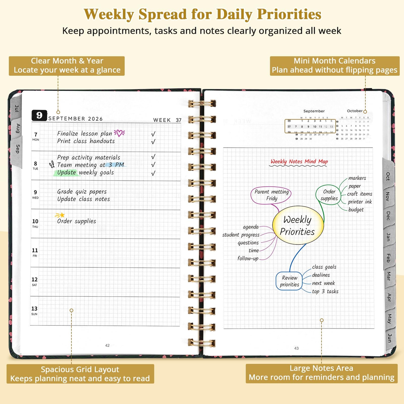 JoyCat Academic Planner 2026-2027, July 6.3 x 8.5 inches, Midnight Garden
