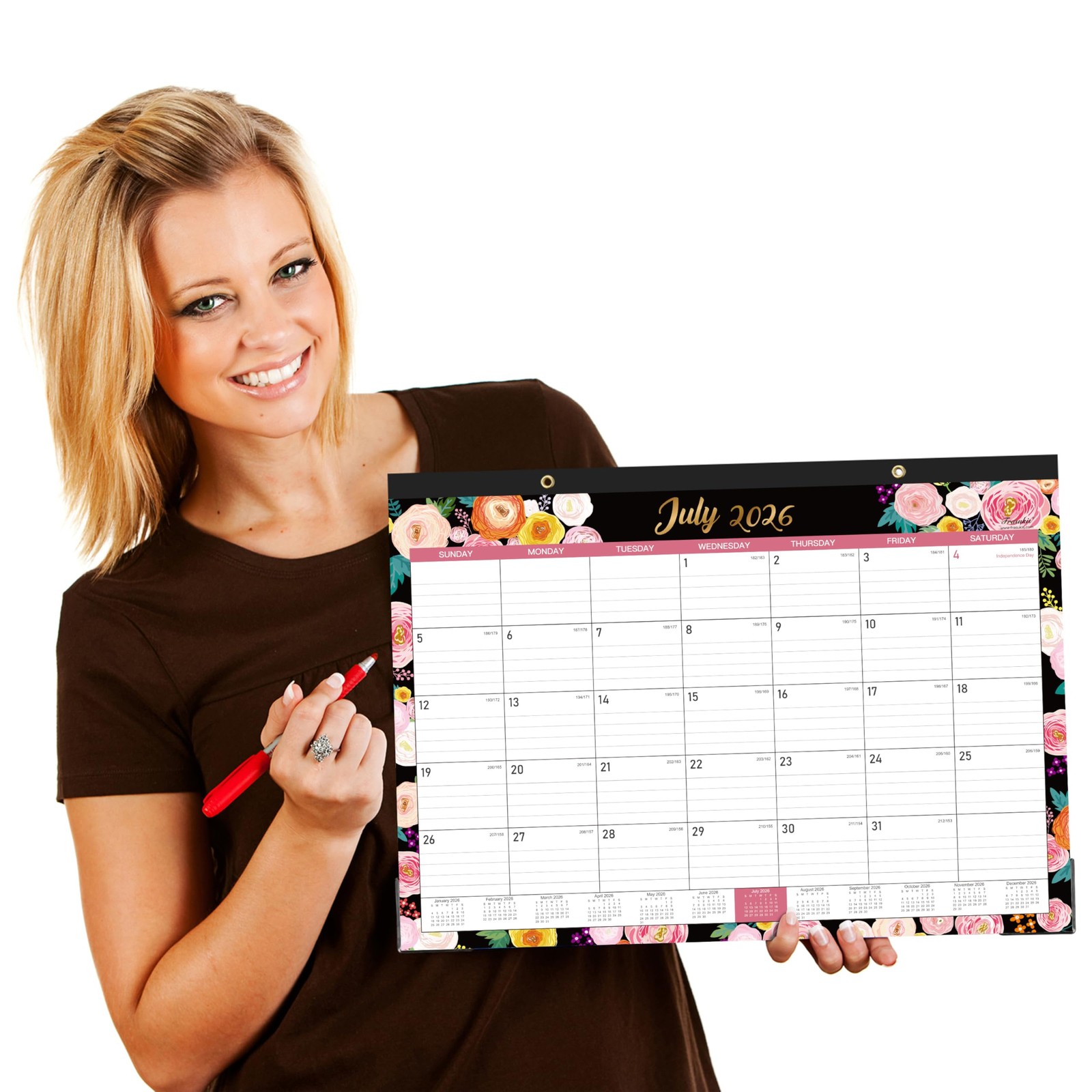 2026-2027 Desk Calendar – July 2026 to December 2027, Black（2026-2027）