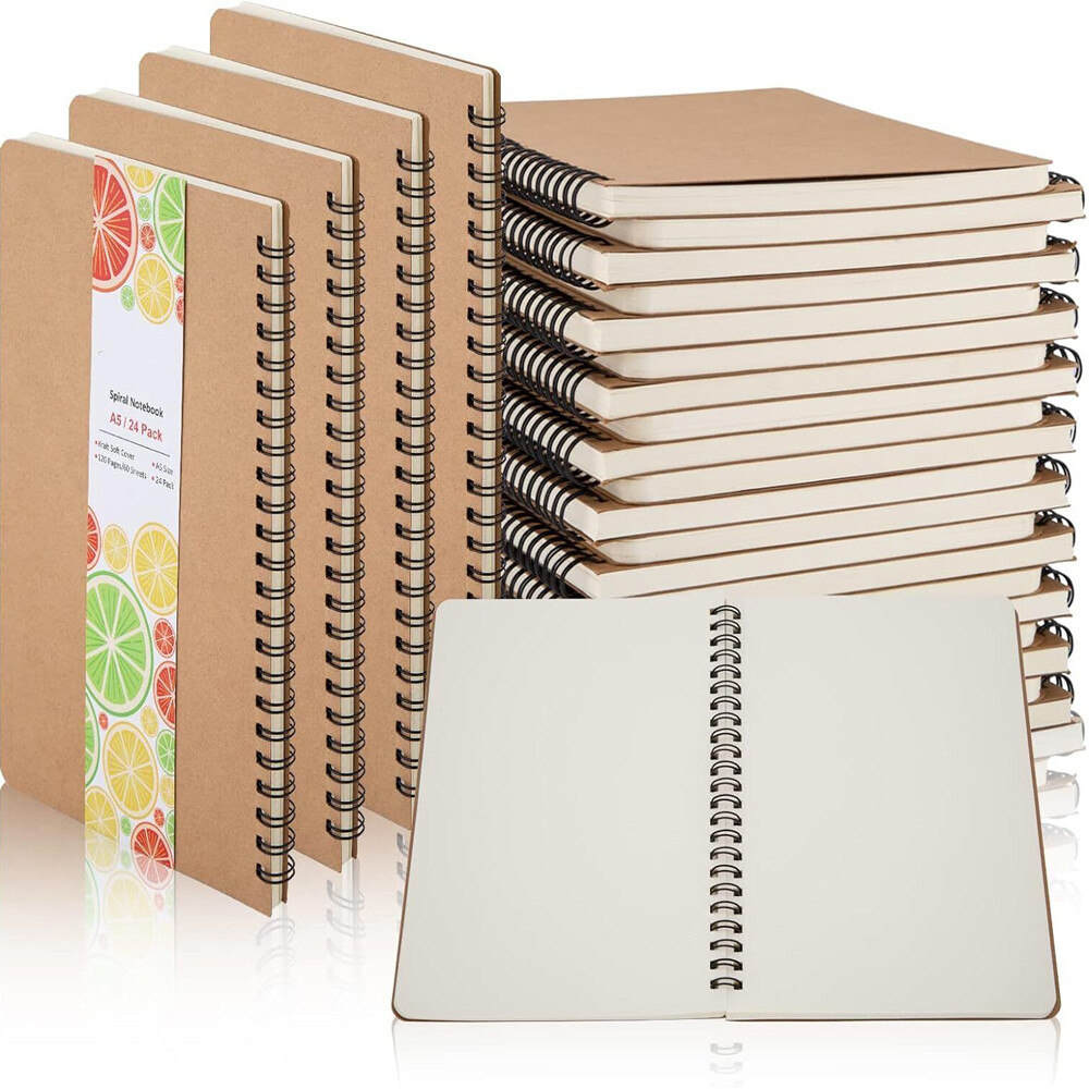 24Pack A5 Unlined Blank Spiral 120Pages 100GMS Paper Spiral Notebook Journals
