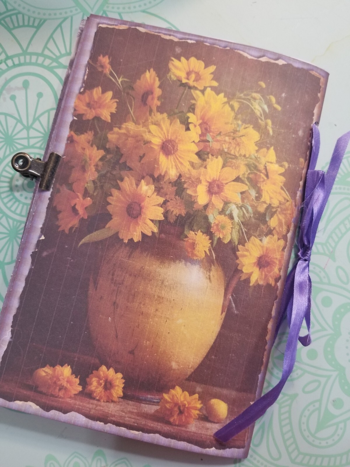Junk Journal Booklet “LEMONS & LAVENDER” HANDMADE Pockets, Cards, Vtg. Clip