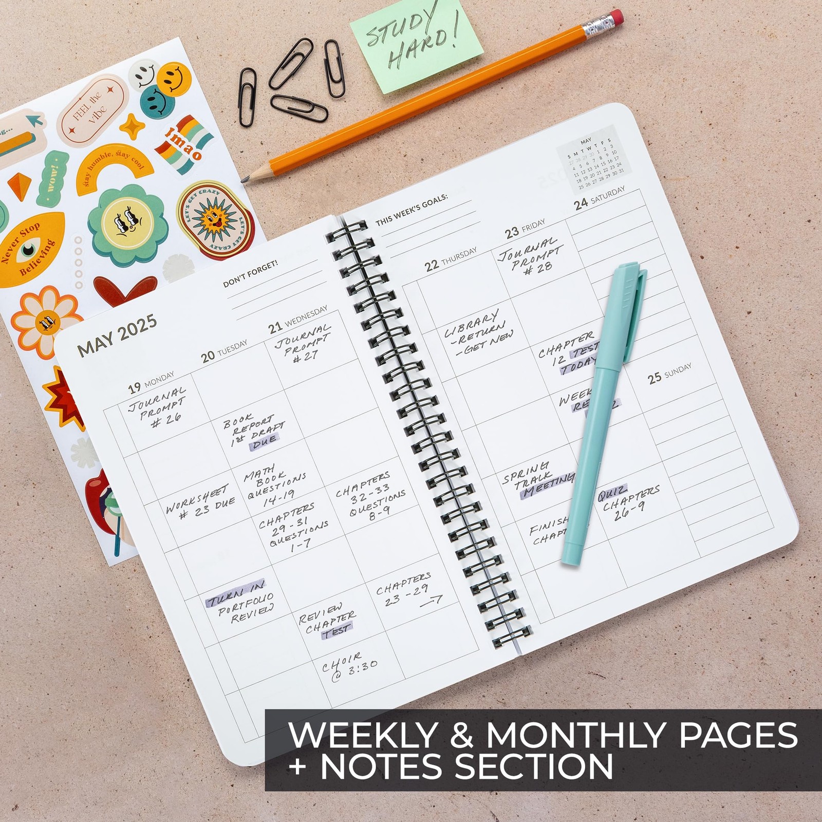 Aesthetic 2025 Student Planner To Stay Organized – A 8.5×5.5 inches, Black