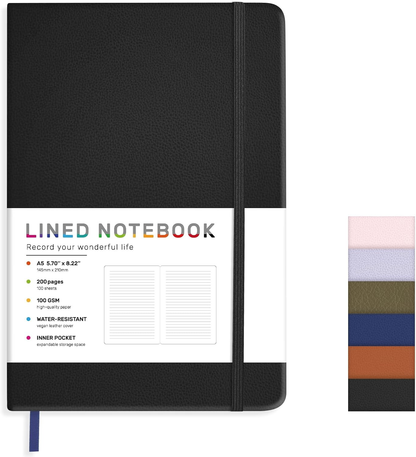 Lined Journal Notebook for Women Men, 200 Pages A5 Hardcover Leather Journals 5.