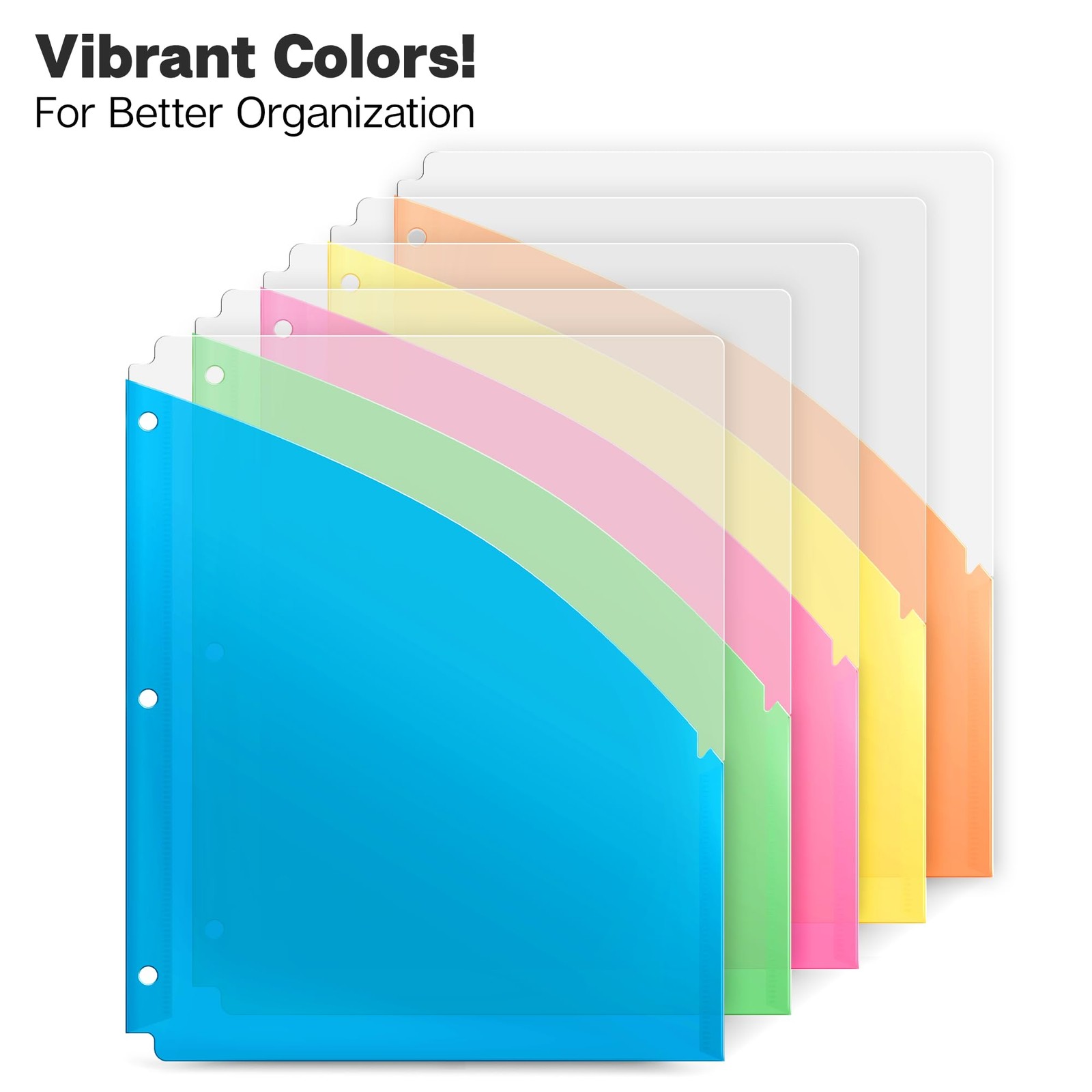 3 Ring Binder Pocket (1 Set, 5 Count) No Tab, Plastic Slash File Jackets for …