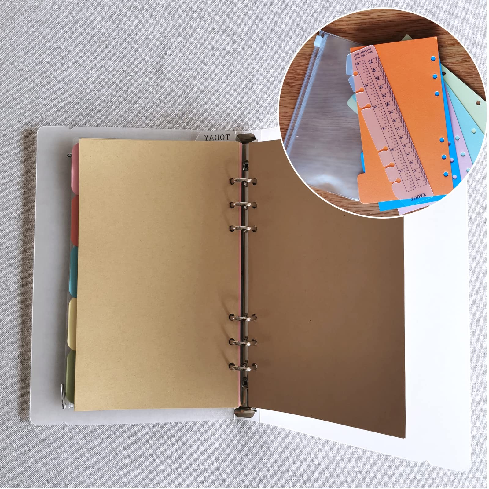 DY.2ten A6 6-Hole Binder Notebook Refills Set -(Gridded Paper A6, Clear