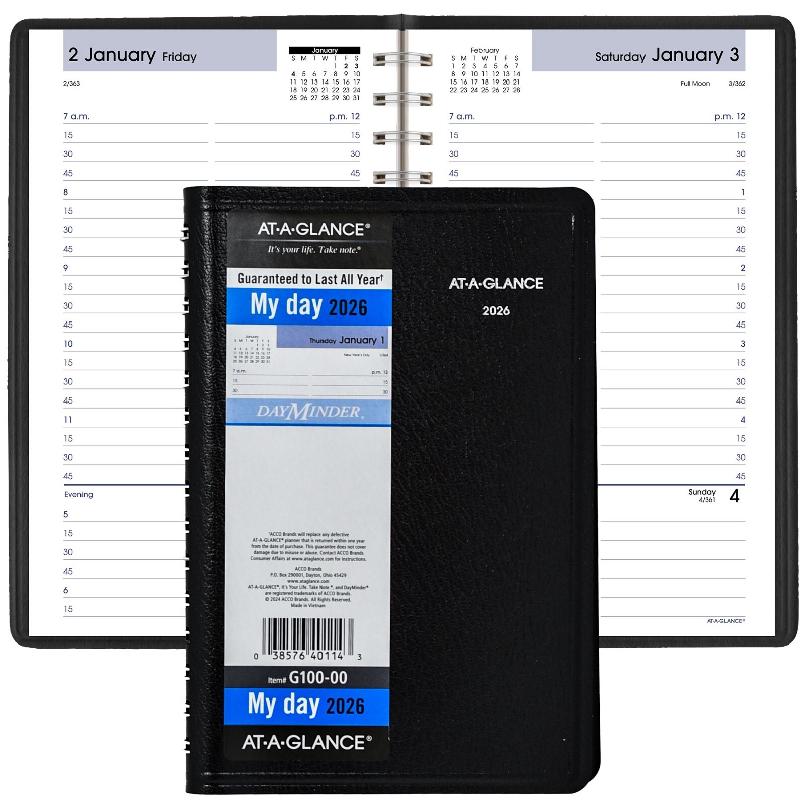 2026 At-A-Glance DayMinder G100-00 Daily Appointment Book, 5 x 8″